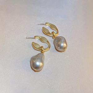 Artificial Baroque Pearl Drop Earrings Irregular Copper Metal And 925 Sterling Silver Earring Post French Retro For Women