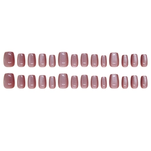 Elegant 24-piece set of cat eye press-on nails in dusty rose pink short square shape