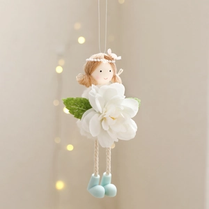 Easter flower angel hanging ornament with white petal dress and golden hair for spring decor