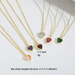 Chic heart pendant necklace in multiple colors with golden chain and 45cm length