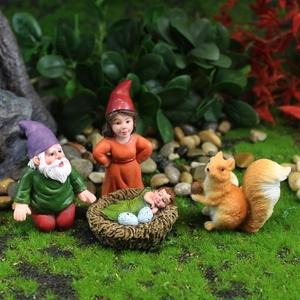 Ensemble de gnomes de jardin en résine avec écureuil et nid d'oiseau pour paysage miniature