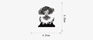 Detail of bohemian wizard style sticker showing dimensions 5.25cm by 4.31cm for laptops