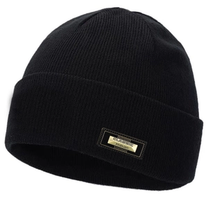 Berretto In Maglia Beanie Acrilico Caldo Inverno A Costine Con Risvolto E Patch Metallica Streetwear Per Uomo Donna