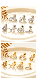 Flat back stainless steel studs with zircon hearts and leaf patterns in gold and silver