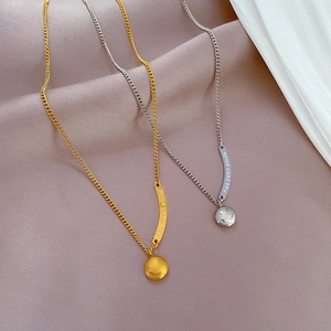 Gold and silver smile pendant necklaces on silk, made of titanium steel for women