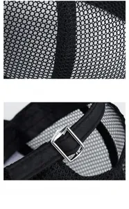 Détail du tissu en maille respirante et de la boucle métallique réglable sur casquette noire