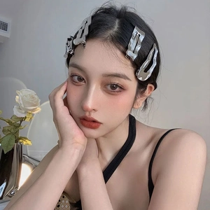 Minimalist Metal Hair Clips Alloy Hammered Ripple Duckbill Hairpins Large Silver Hair Tie Rhinestone Hair Accessories