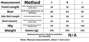 Guide des tailles pour ensemble jupe à fleurs avec mesures de poitrine et taille