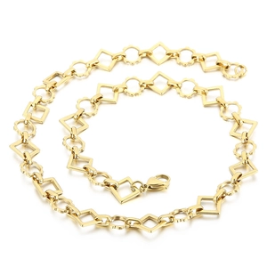 Handmade gold stainless steel geometric chain necklace with square and gear link design