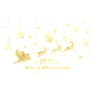 Golden Christmas reindeer window decals with Santa sleigh and snowflakes for shop decor