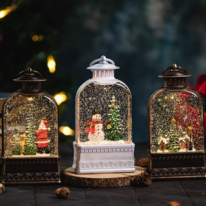 Vintage Christmas lantern ornaments with Santa and Snowman in bronze and white