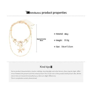 Detailed size specifications for gold alloy starfish and flower layered necklace set