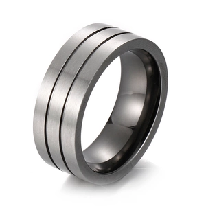 Titanium steel matte ring for men with double beveled edges and grey brushed finish