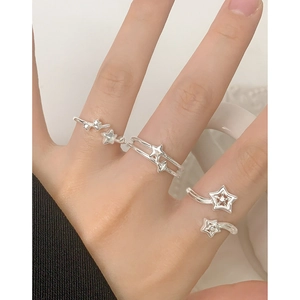 Elegant S925 sterling silver star-shaped open rings with a minimalist polished finish