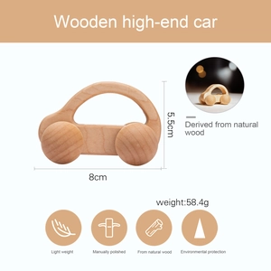 Detail view of the wooden car toy with dimensions 8cm by 5.5cm and 58.4g weight specs
