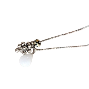 Tiger eye stone grape cluster necklace with silver beads and white teardrop pendant