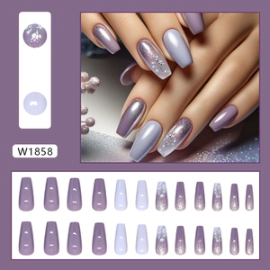 Purple gradient ballet nails with fine glitter vine floral design and cat-eye finish