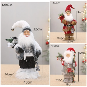 Detailed view of 32cm Santa Claus dolls with vintage lanterns and plush outfits