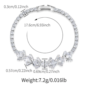Detailed dimensions and weight specifications for this silver zircon paved tennis bracelet