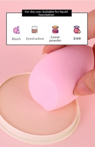 Macro detail of pink mushroom makeup sponge picking up powder for dry cosmetic application