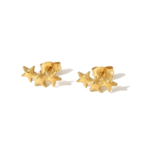 Elegant 18k gold-plated titanium steel earrings with three linked stars design