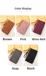 Showcase of vintage oil wax leather long wallets with RFID protection in five colors