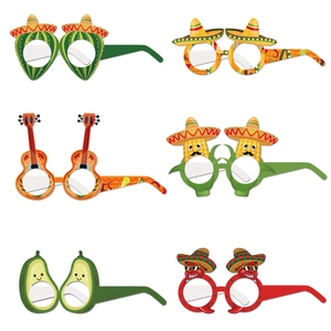Lot de 6 lunettes de fête mexicaines en papier avec motifs cactus, sombrero et piment