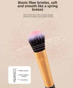 Detail of bionic synthetic fiber makeup brush bristles with pink powder splash