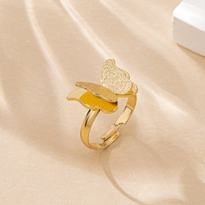 Elegant gold double-layered butterfly ring with matte and polished finish surfaces