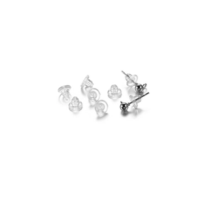 Clear silicone earring backs and silver metal ball studs for jewelry making and repair