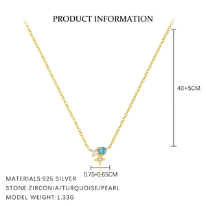 Detailed specs of S925 silver gold star necklace with pearl, turquoise and zirconia gems