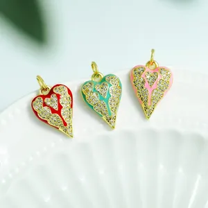 18K gold plated heart pendants with colorful enamel and micro-set zircon crystals