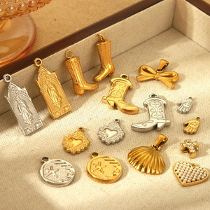 Stainless Steel Gold Plated Charms Pendants Heart Butterfly Cowboy Boot Cross Religious DIY Jewelry Making Findings