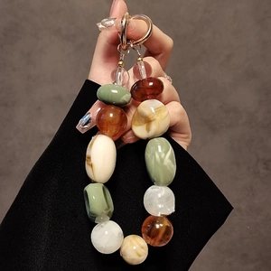 Beaded Keychain Irregular Geometric Acrylic Resin Beads Multi Color Phone Lanyard Vintage Ethnic Style Bag Charm Accessory