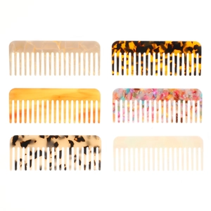Set of 6 cellulose acetate hair combs with marble and tortoiseshell patterns