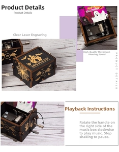Detail of laser-engraved Halloween music box showing metal mechanism and castle pattern