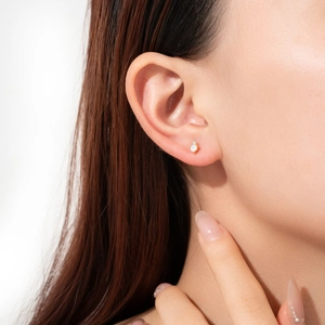S925 silver 3mm birthstone stud earring with gold plating and white opal for women