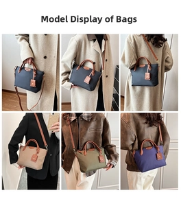 Lifestyle view showing nylon tote bag worn as a shoulder bag and crossbody bag