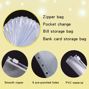 Detailed view of clear PVC zipper bags with 6 pre-punched holes for A6 binders