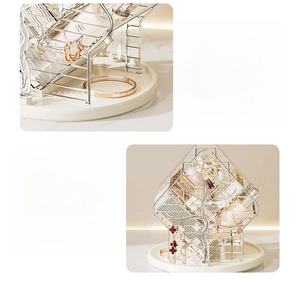 Detailed view of silver tree branch jewelry organizer with diamond frame and bottom tray