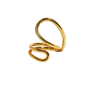 Minimalist gold-finish geometric multilayered metal ring with irregular winding design