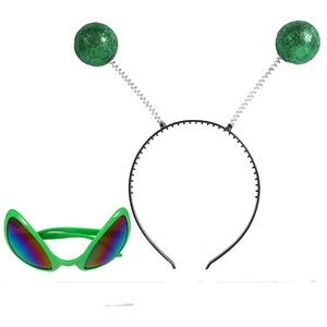 Green glitter alien headband and space sunglasses set for kids halloween party costume