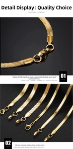 Detail of 18K gold vacuum plated 304 stainless steel snake bone chains with lobster clasp