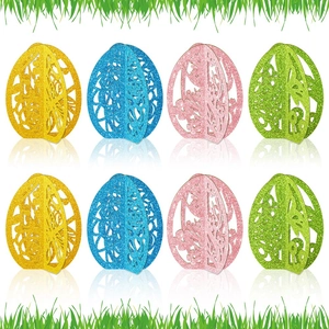 Dimensional Hollow Easter Egg Desktop Ornaments Glitter Paper Colorful Flower Bunny Pattern Holiday Party Table Decoration