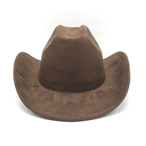 Classic brown suede western cowboy hat featuring wide brim and detailed stitching work