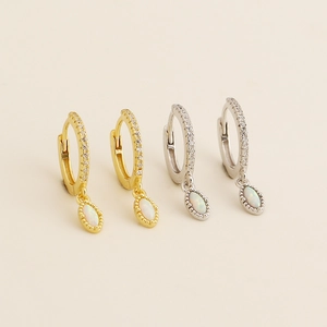 Luxurious S925 silver hoop earrings with oval opal pendants in gold and silver finish