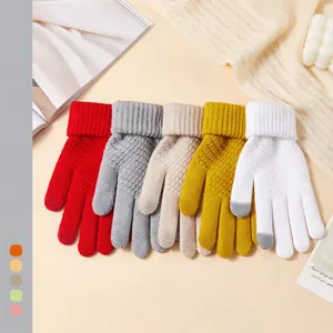 Five colors of warm knitted touch screen gloves with pineapple texture and winter accessories