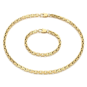 Goldenes Schmuckset aus Edelstahl mit rechteckiger Kette und Karabinerverschluss