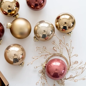 6cm Christmas glass baubles in gold and champagne with matte and glossy finishes