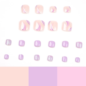 Purple glitter and wave pattern press-on toe nails set in gradient finish